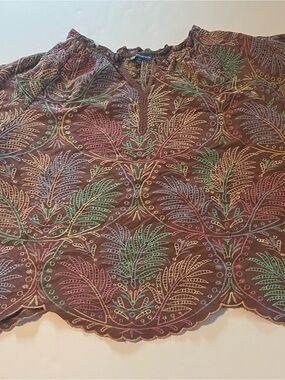 Democracy Brown Embroidered Boho Top with Green and Gold Accents
